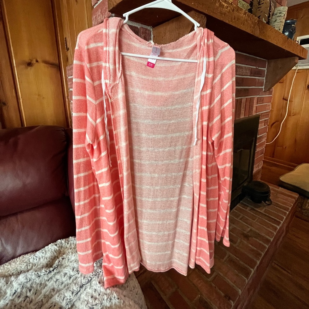 No boundaries peach and white striped hooded cardigan XL lightweight